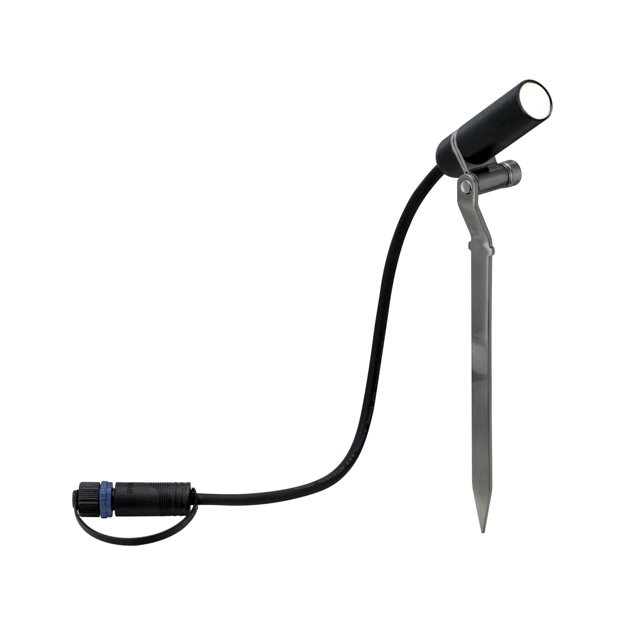 Schwarze LED-Gartenleuchte mit Erdspieß und Kabel für Außenbeleuchtung und Landschaftsgestaltung