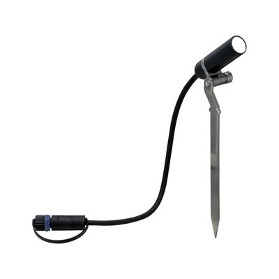 Schwarze LED-Gartenleuchte mit Erdspieß und Kabel für Außenbeleuchtung und Landschaftsgestaltung