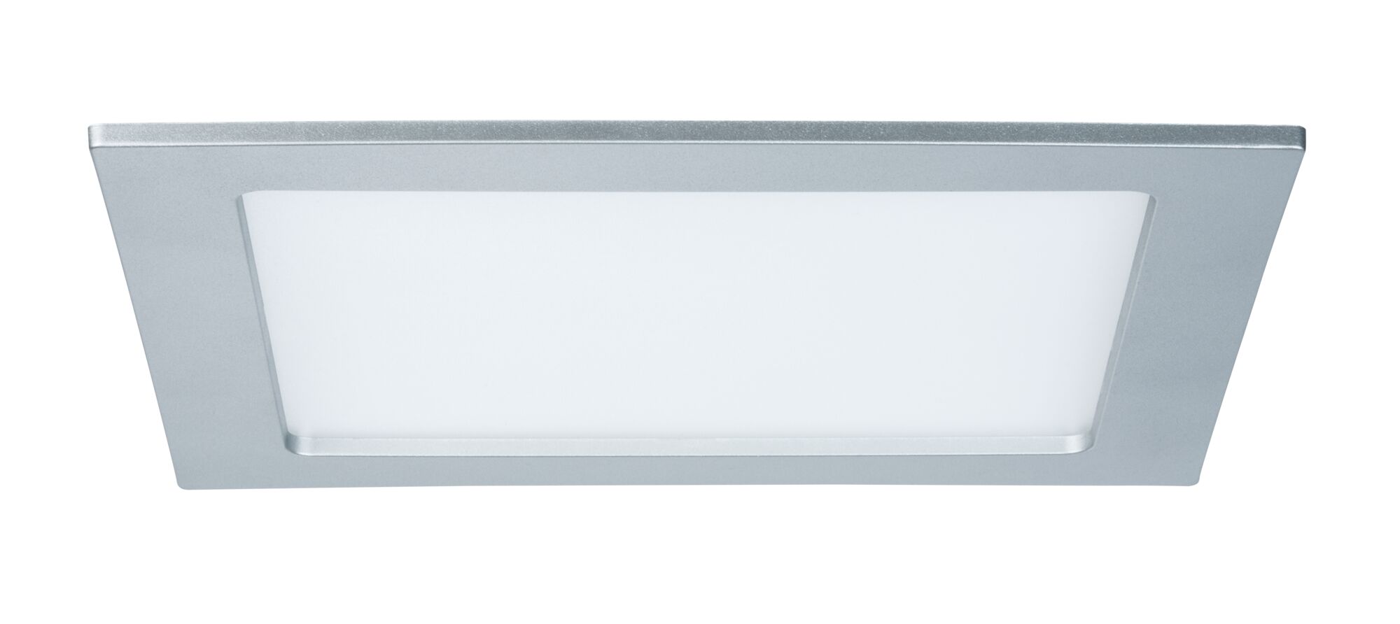 Square LED recessed spotlight in silver aluminum with white diffuser for modern lighting solutions