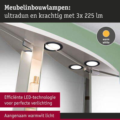 Ultradunne meubel inbouwlampen met warmwit LED-licht en 3x 225 lumen voor efficiënte verlichting