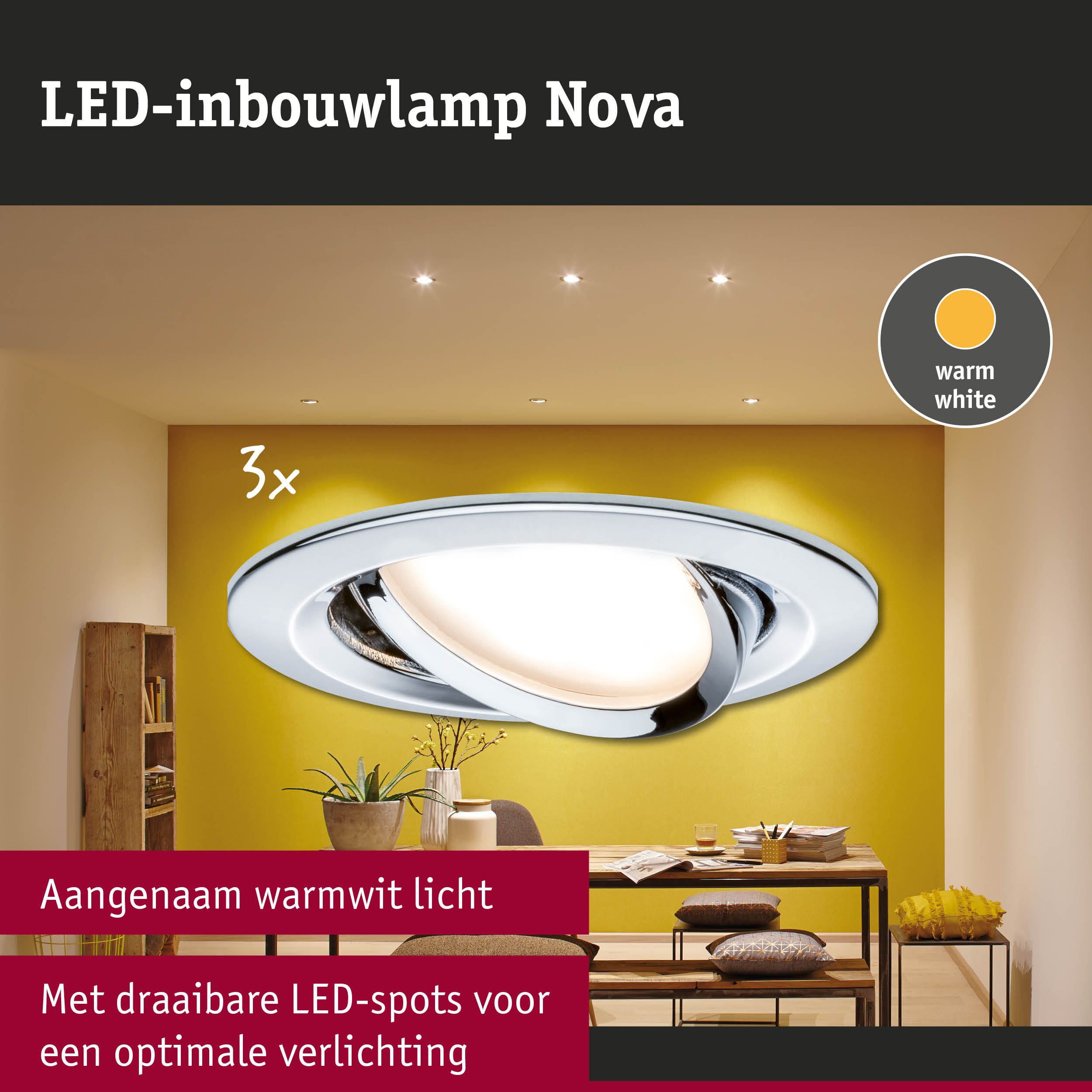 LED-inbouwlamp Nova met warmwit licht en draaibare LED-spots voor optimale verlichting
