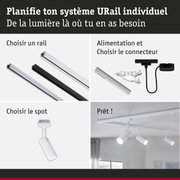 Système de rail modulaire URail avec rails blancs et noirs et spots LED pour éclairage flexible