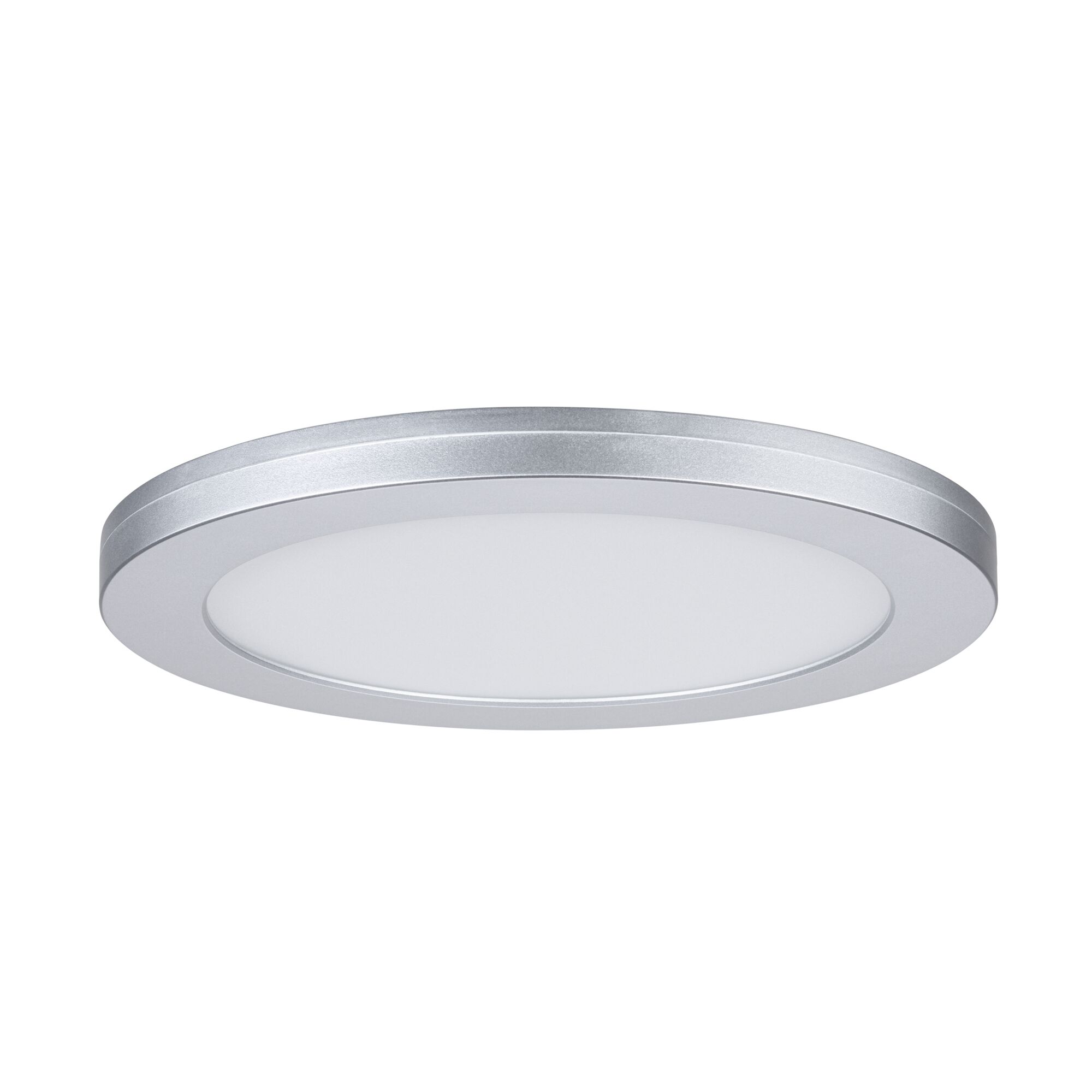 Rundes LED-Deckenpanel aus silbernem Aluminium mit weißem Diffusor für moderne Raumbeleuchtung