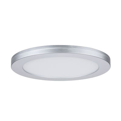 Round LED ceiling panel in silver aluminum with white diffuser for modern room lighting