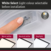 Finger adjusting selectable white light colour before installation with warm white, neutral white, daylight