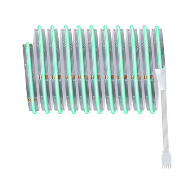 Bande LED flexible avec lumière verte et câble de connexion blanc pour éclairage moderne.