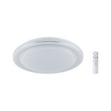Round white LED ceiling light made of plastic with remote control for dimmable lighting