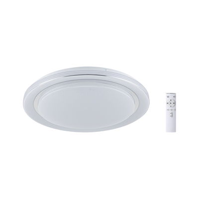 Round white LED ceiling light made of plastic with remote control for dimmable lighting