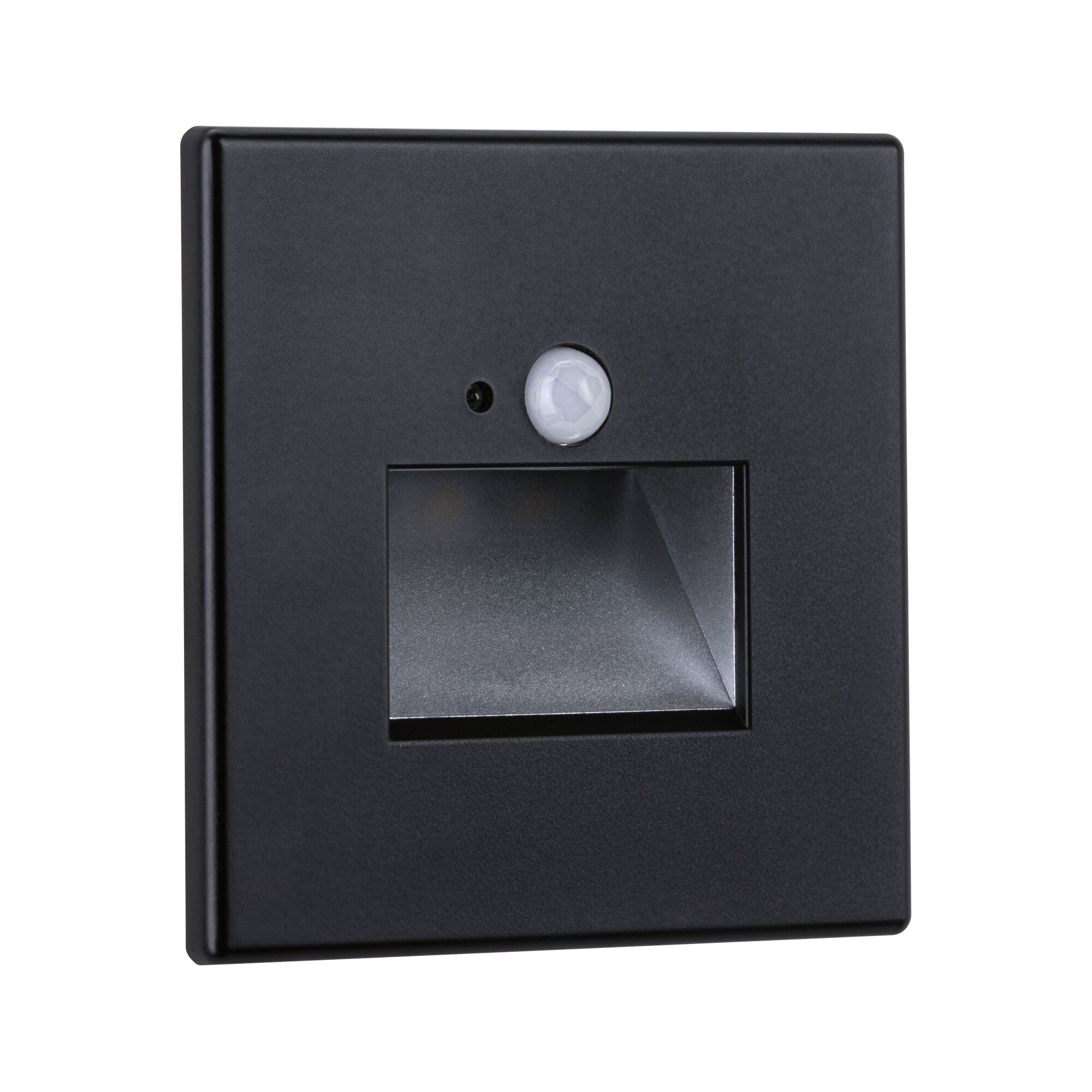 Black metal LED wall recessed light with motion sensor for energy-efficient lighting