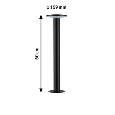 Black metal support pole 60 cm high with 159 mm diameter for lighting or furniture mounting