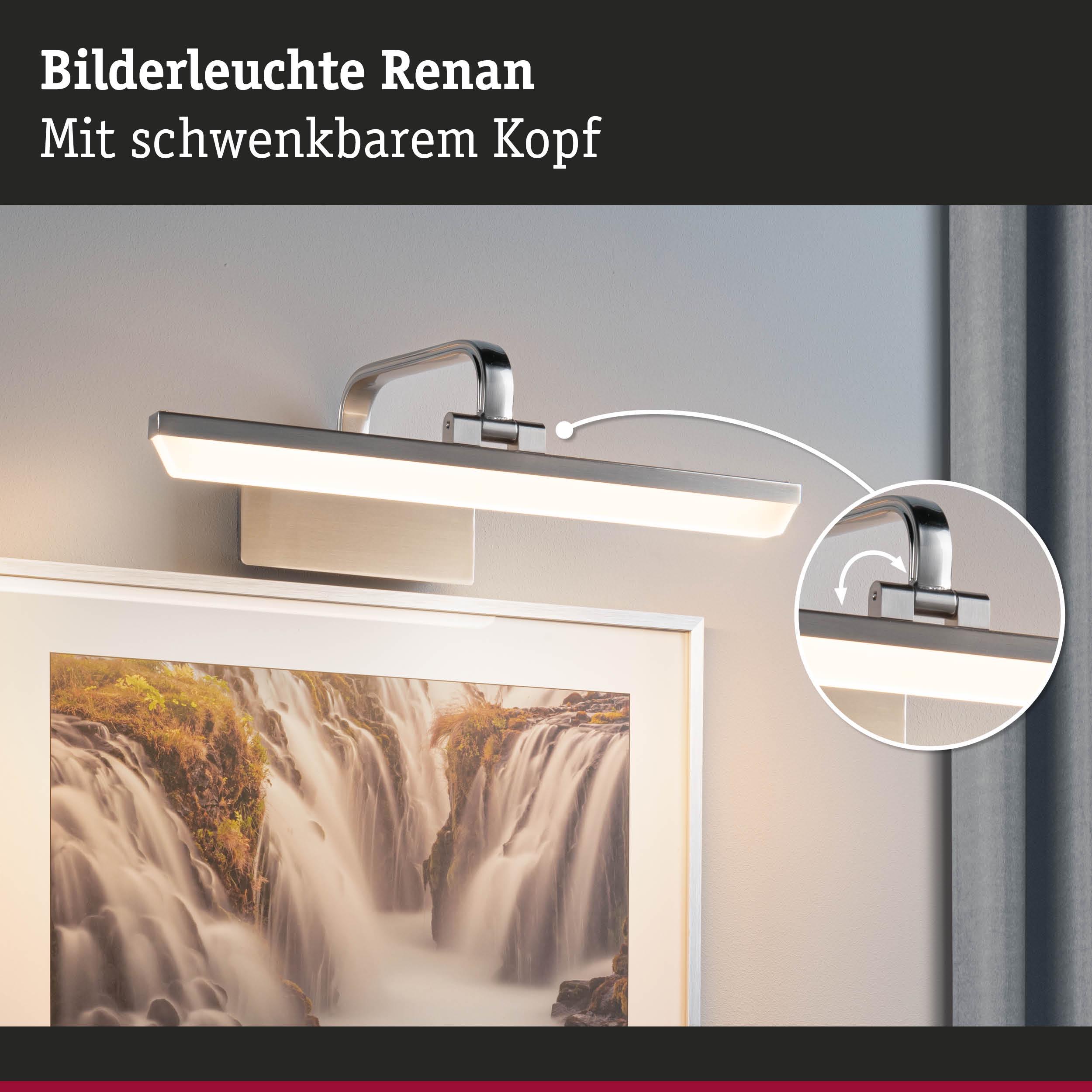 Bilderleuchte Renan aus gebürstetem Metall in Silber mit schwenkbarem Kopf für Wandbilder.