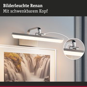 Bilderleuchte Renan aus gebürstetem Metall in Silber mit schwenkbarem Kopf für Wandbilder.