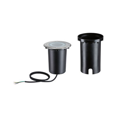 Ronde inbouwvloerspot van roestvrij staal en zwart kunststof met kabel voor buitenverlichting