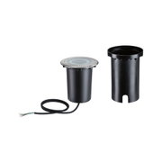 Round recessed floor spotlight with stainless steel and black plastic housing with cable for outdoor lighting
