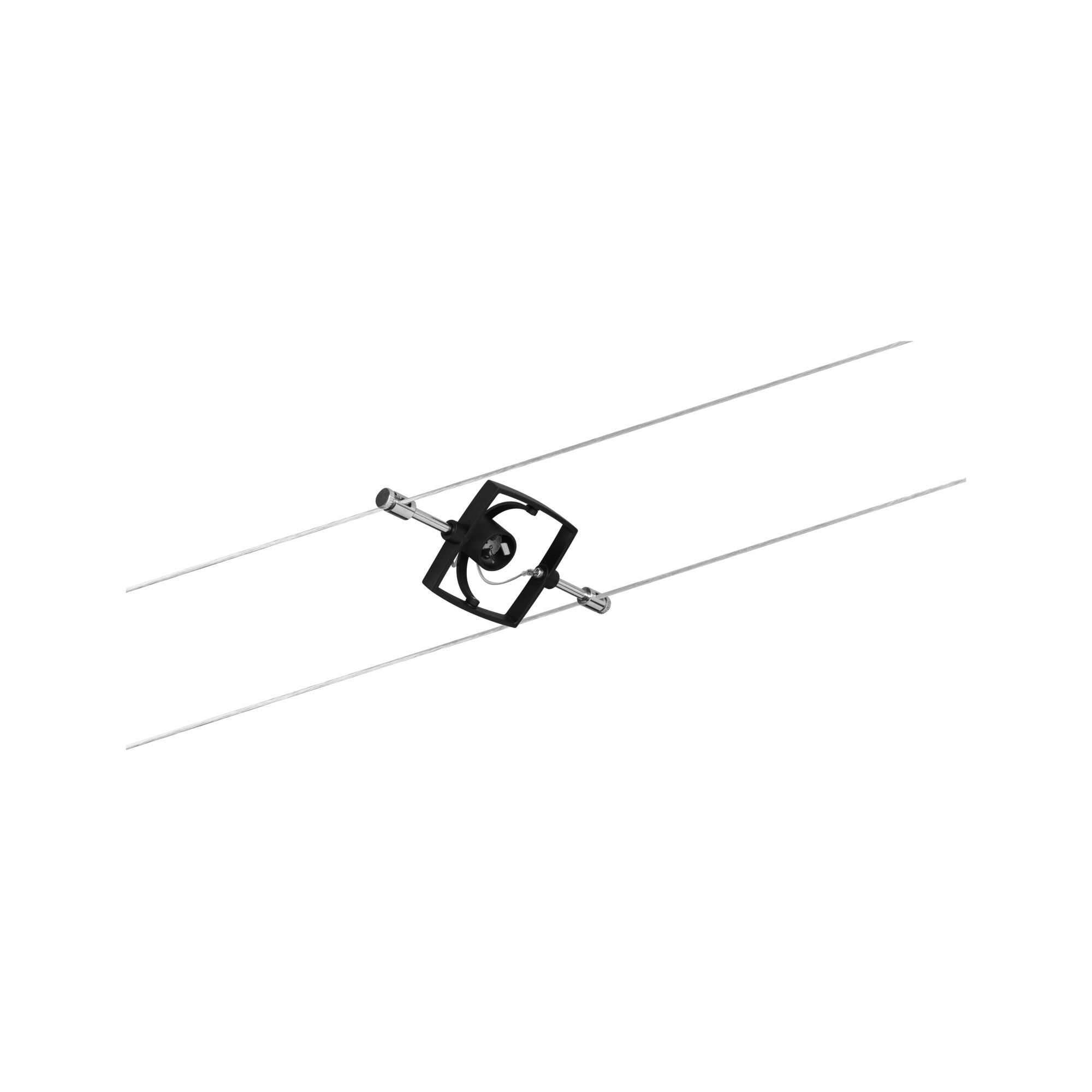 Schwarze LED-Seilstrahlerleuchte mit verstellbarem Quadrat-Design und Chrom-Elementen für moderne Beleuchtung