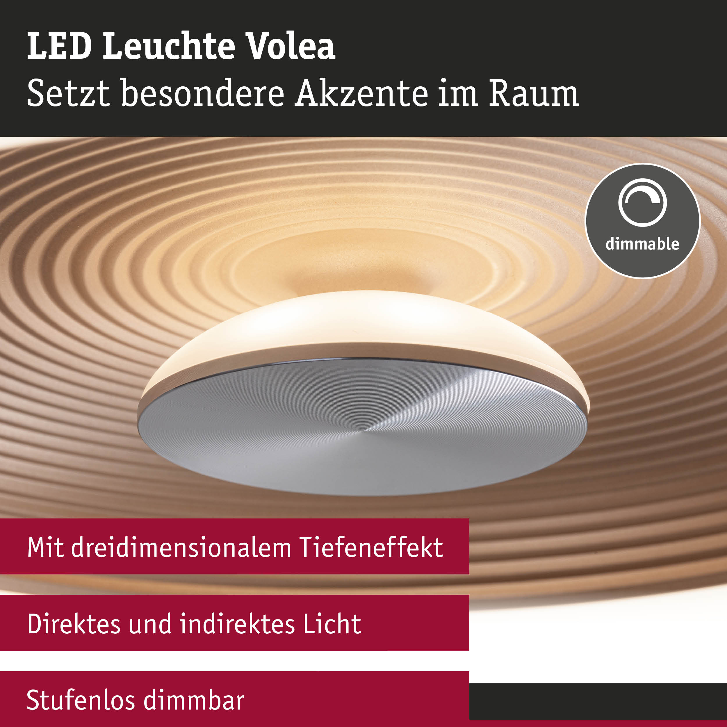 LED Deckenleuchte Volea 3000K 950lm 230V 3,5W / 13W dimmbar Schwarz/Gold/Silber
