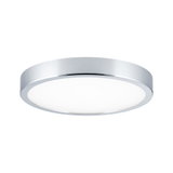 Round ceiling light with chrome frame and white plastic diffuser for modern interior lighting