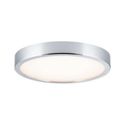 Round ceiling light with chrome frame and white plastic diffuser for modern interior lighting
