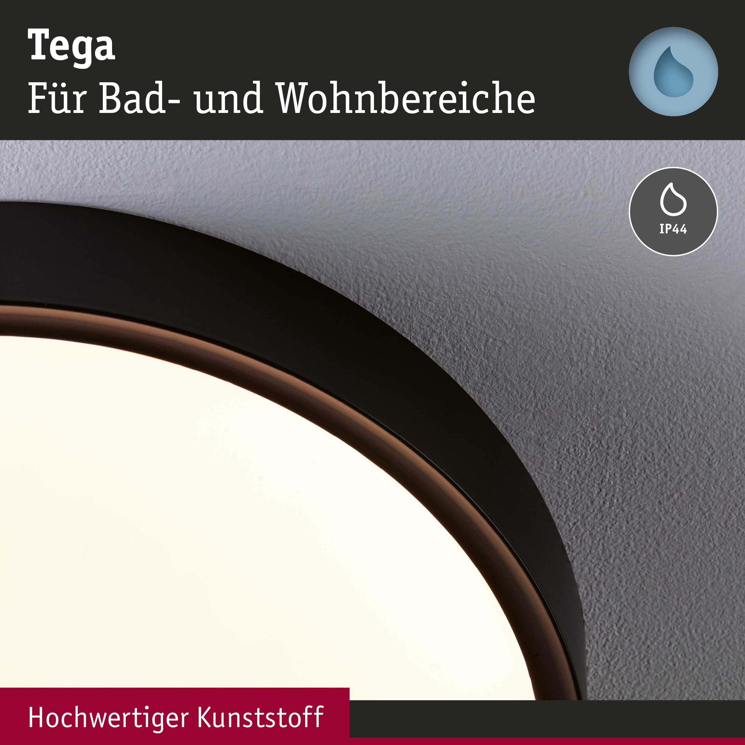 Nahaufnahme eines hochwertigen Kunststofflichts mit IP44 Schutz für Bad- und Wohnbereiche