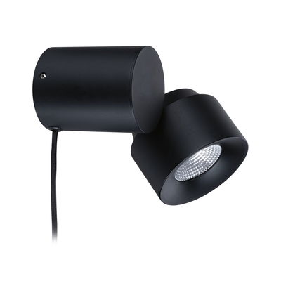 Moderne zwarte metalen LED-wandspot met verstelbare kop voor accentverlichting binnenshuis