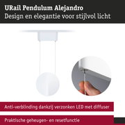 URail Pendulum Alejandro witte LED hanglamp met diffuser en trekkoordschakelaar voor stijlvolle verlichting