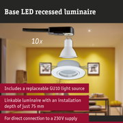 White LED recessed luminaire with GU10 socket and black cable for 230V power connection