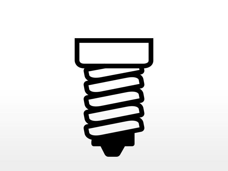 Zwart grafisch symbool van een E14 lampfitting op witte achtergrond voor verlichtingsproducten.
