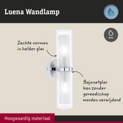 Luena wandlamp van helder glas met chromen houder, IP44 bescherming voor badkamerverlichting