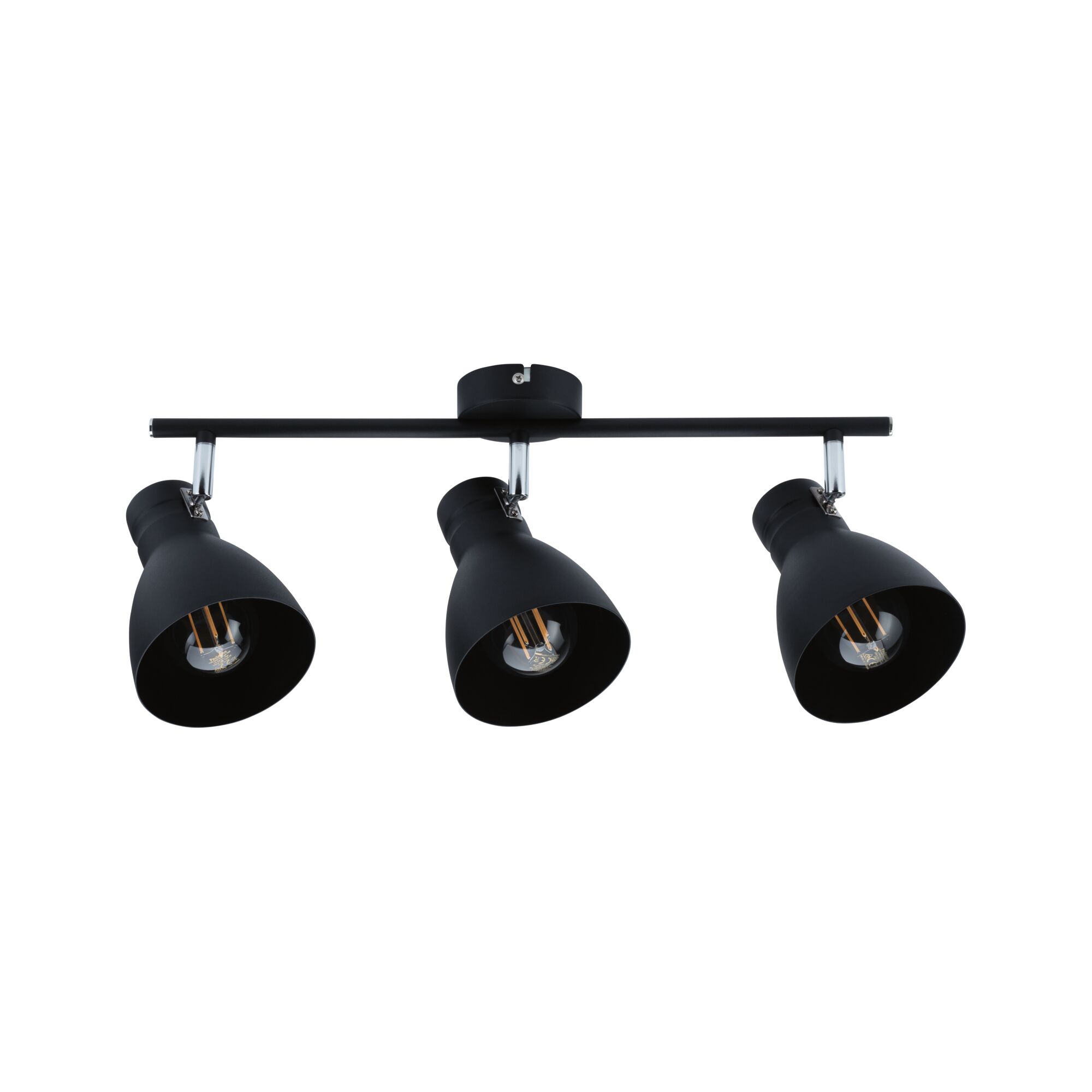 Spot de plafond noir à trois lampes en métal avec abat-jours réglables pour éclairage intérieur moderne