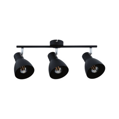 Spot de plafond noir à trois lampes en métal avec abat-jours réglables pour éclairage intérieur moderne