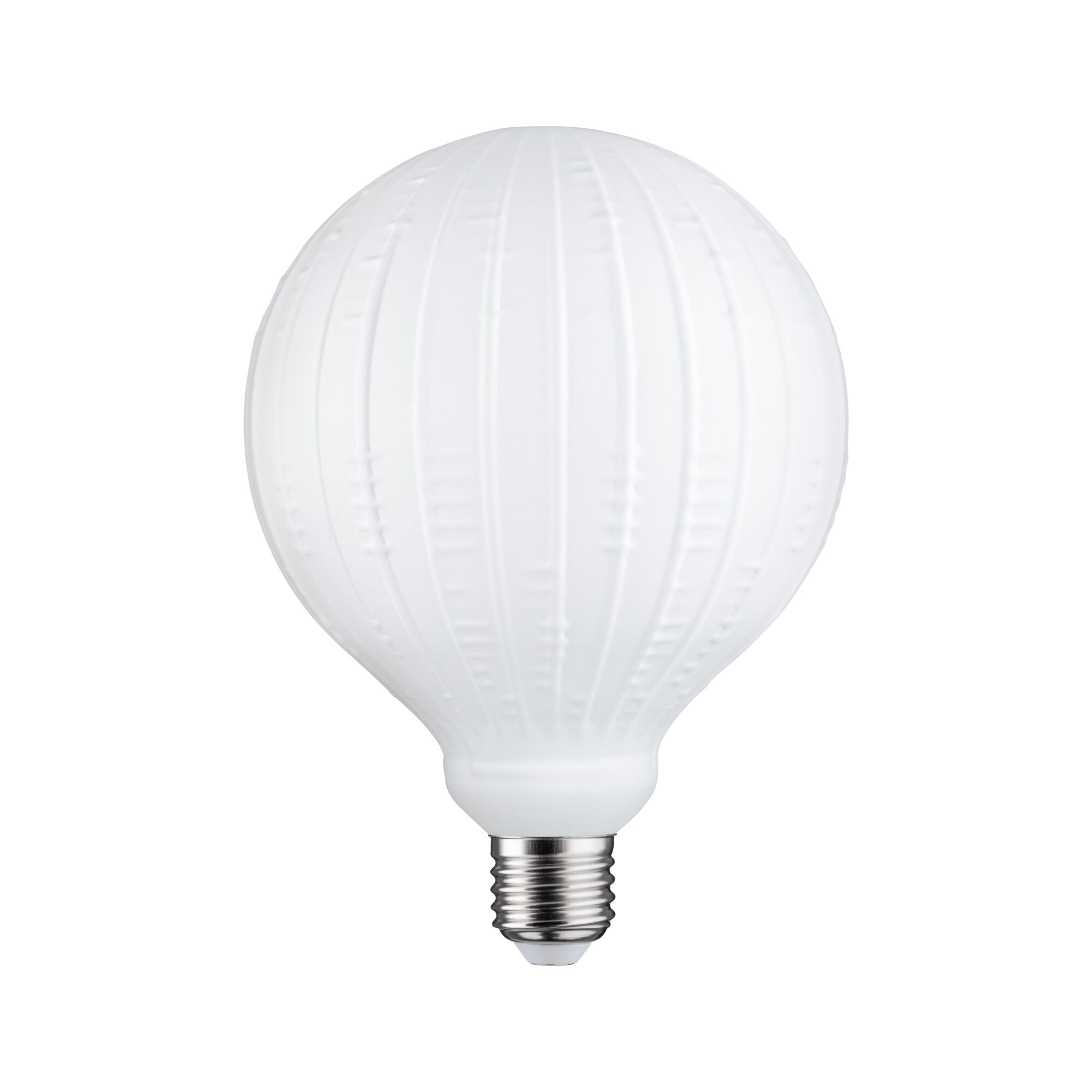 Weiße LED-Lampe mit strukturiertem Glas und E27-Fassung für energiesparende Beleuchtung