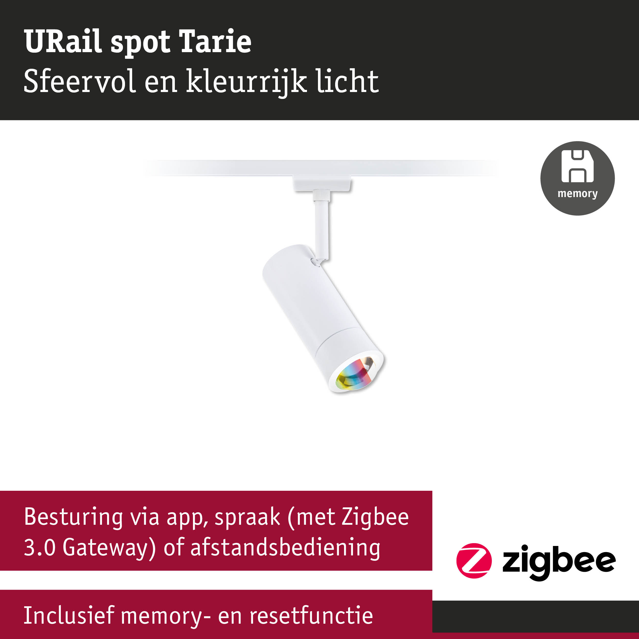 Witte URail spot Tarie van metaal met kleurrijk licht en Zigbee bediening