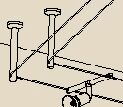 Dessin technique d'une fixation au plafond avec deux supports et un projecteur noir et blanc.
