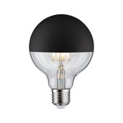 Pære med sort halvkugleglas og synligt LED-filament til dekorativ belysning