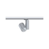 Moderner silberner LED-Spot aus Metall an Schienensystem für flexible Raumbeleuchtung