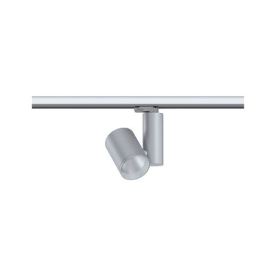 Moderner silberner LED-Spot aus Metall an Schienensystem für flexible Raumbeleuchtung