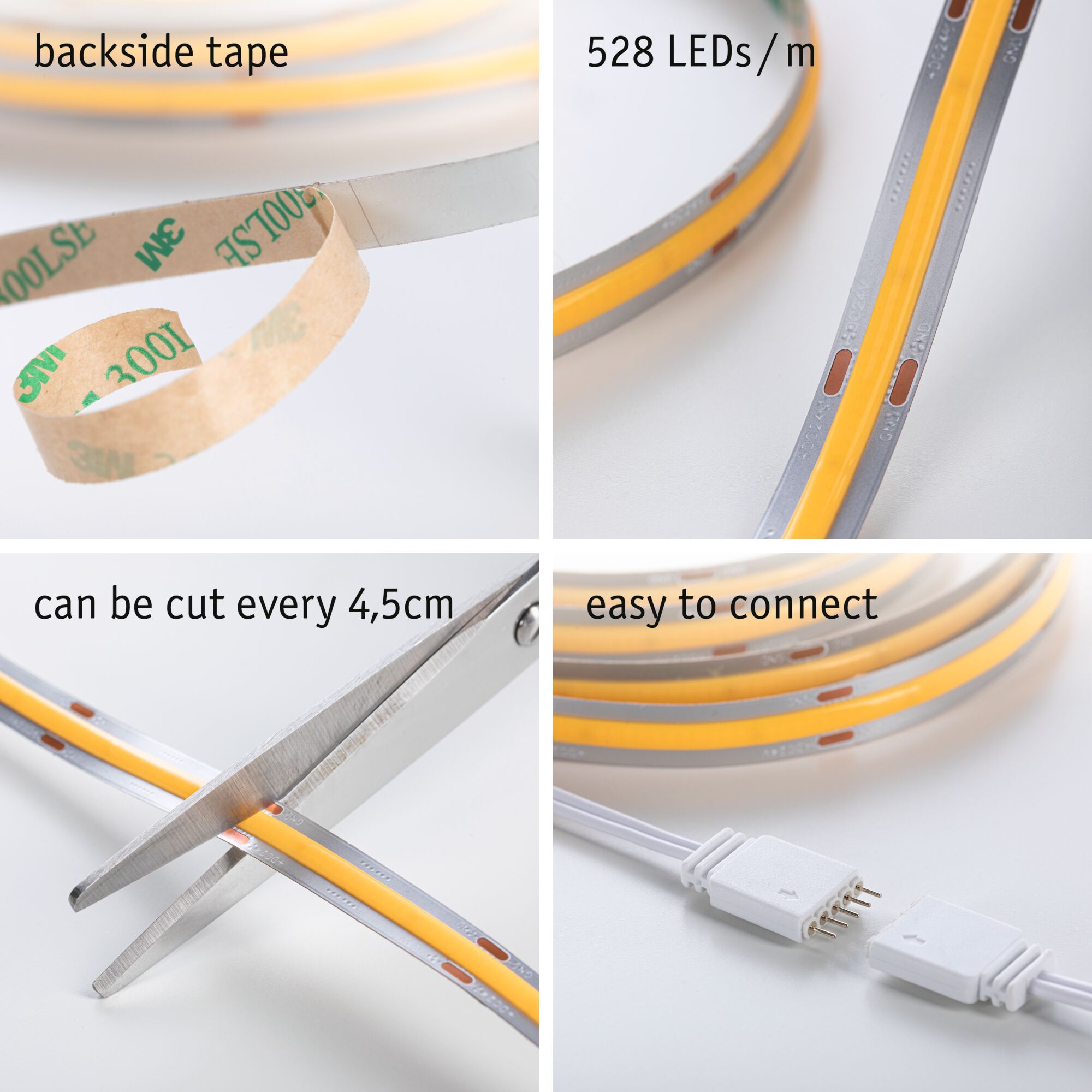 Flexibler LED-Streifen mit 528 LEDs/m, selbstklebendem Band, zuschneidbar alle 4,5 cm, einfache Verbindung