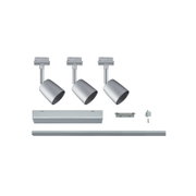Trois spots LED en métal argenté avec accessoires pour système d'éclairage sur rail