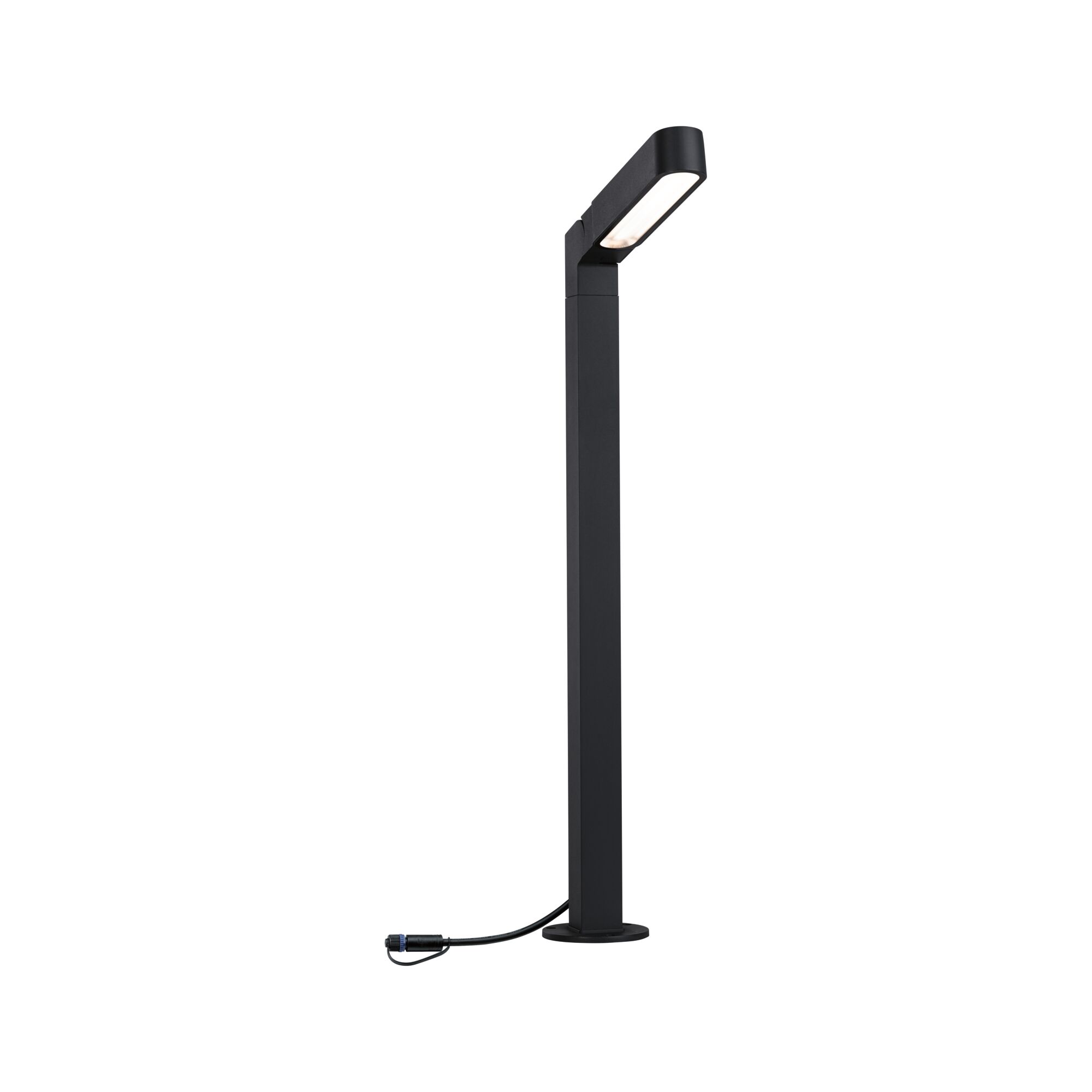 Plug & Shine LED-bolderlamp Ito Enkele lamp Verticale uitlijning IP65 3000K 6W Antraciet Zwarte metalen LED-buitenlamp met rechthoekige kop en kabelverbinding voor tuinverlichting
