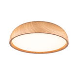 Runde Deckenleuchte aus Holz in Naturfarbe mit weißem Diffusor für warmes LED-Licht