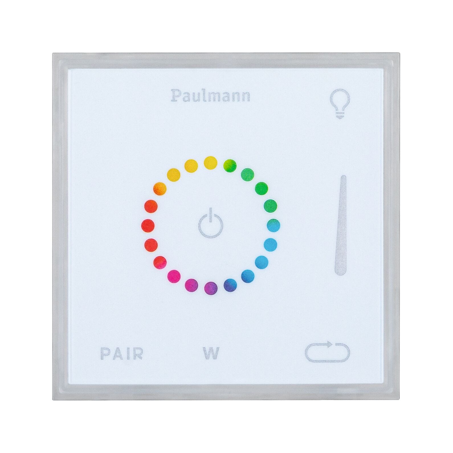 White Paulmann LED wall controller with colorful touch ring for light control and dimming function