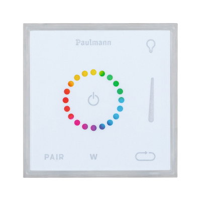 White Paulmann LED wall controller with colorful touch ring for light control and dimming function