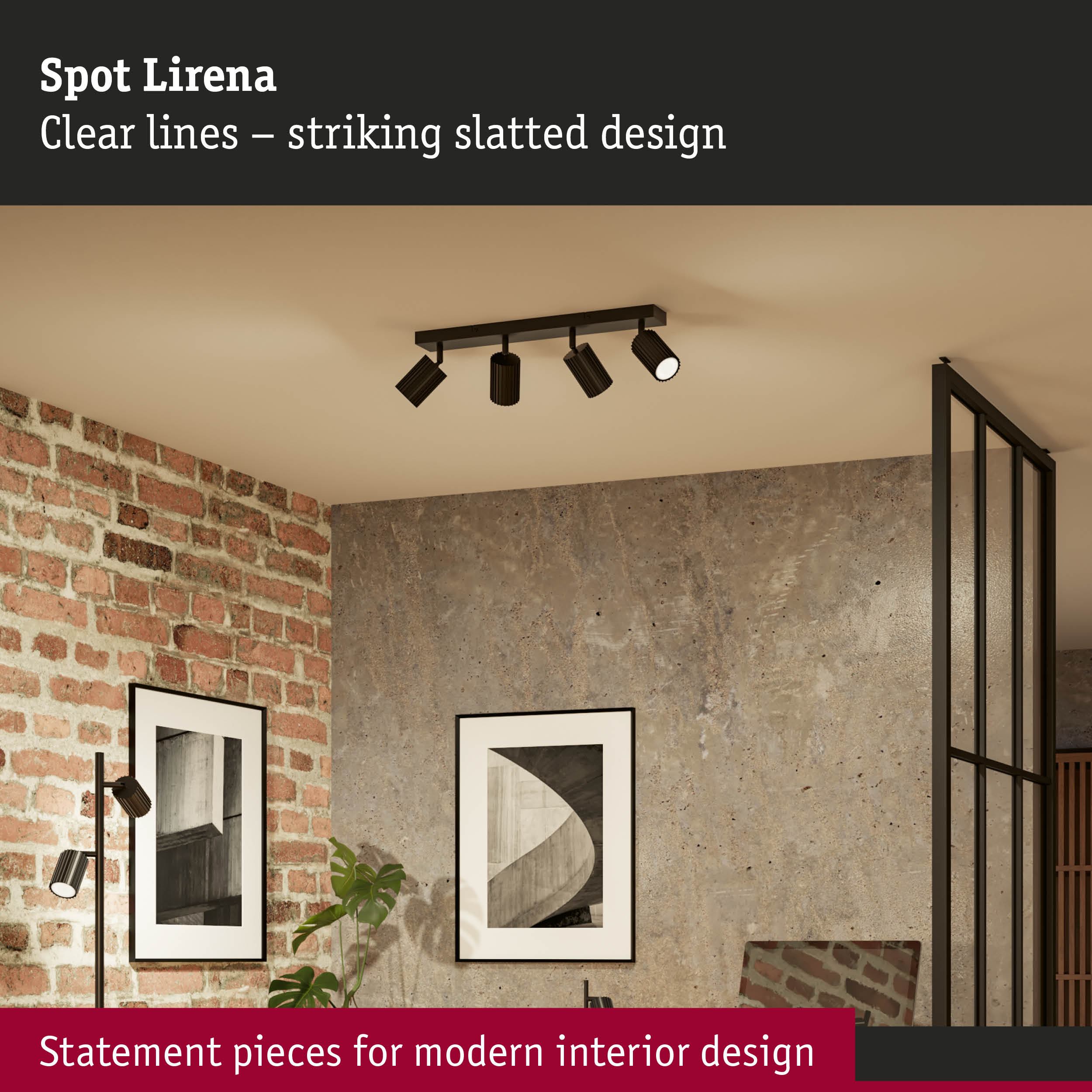 Black Spot Lirena ceiling spotlight with striking slatted design for modern interior lighting