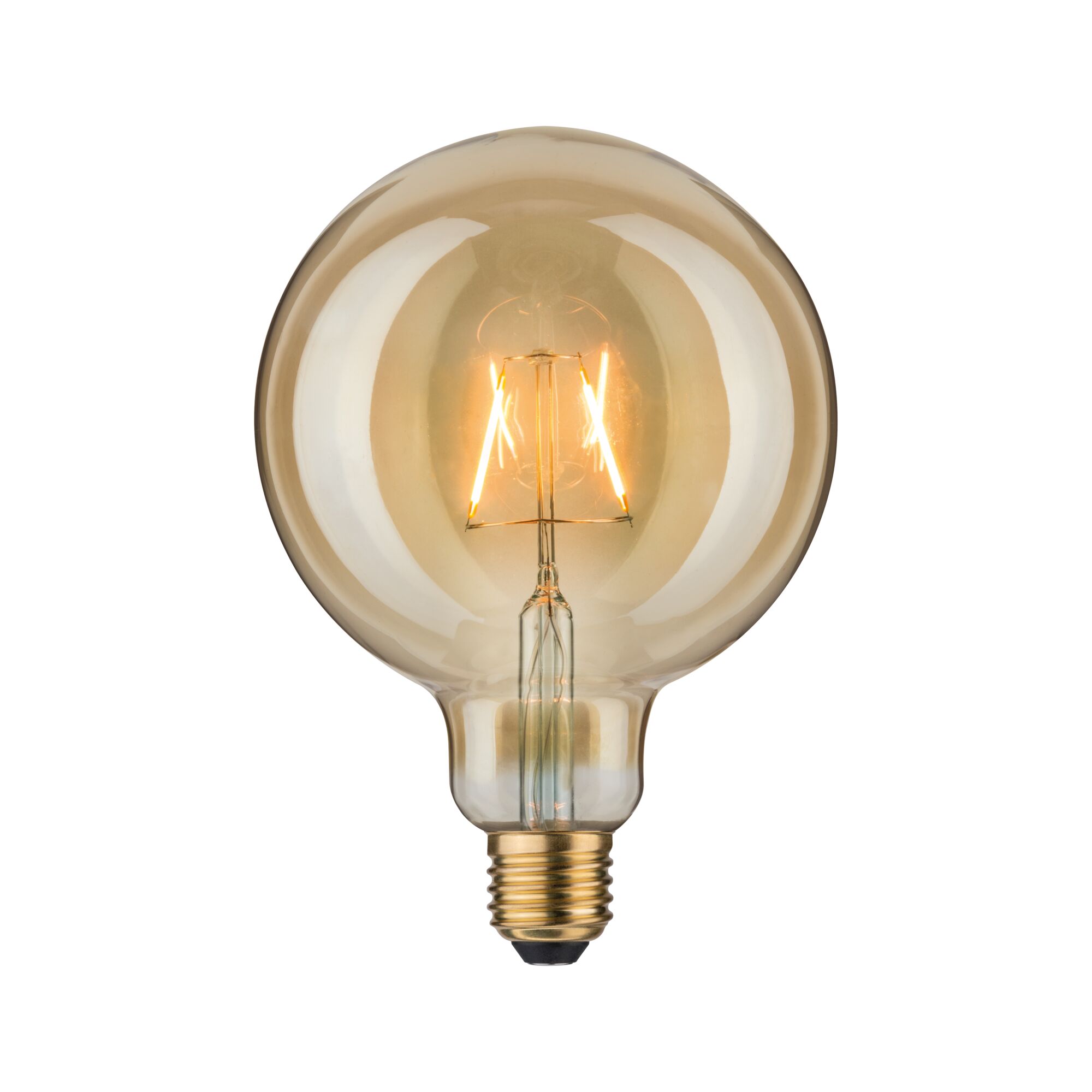 1879 230 V Filament LED Globe G125 E27 170lm 2,7W 1700K Gold Round LED bulb with amber glass and visible filaments for decorative lighting and warm ambiance