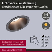 Grijze LED inbouwspot met warm wit licht 2700K en 3-traps dimfunctie
