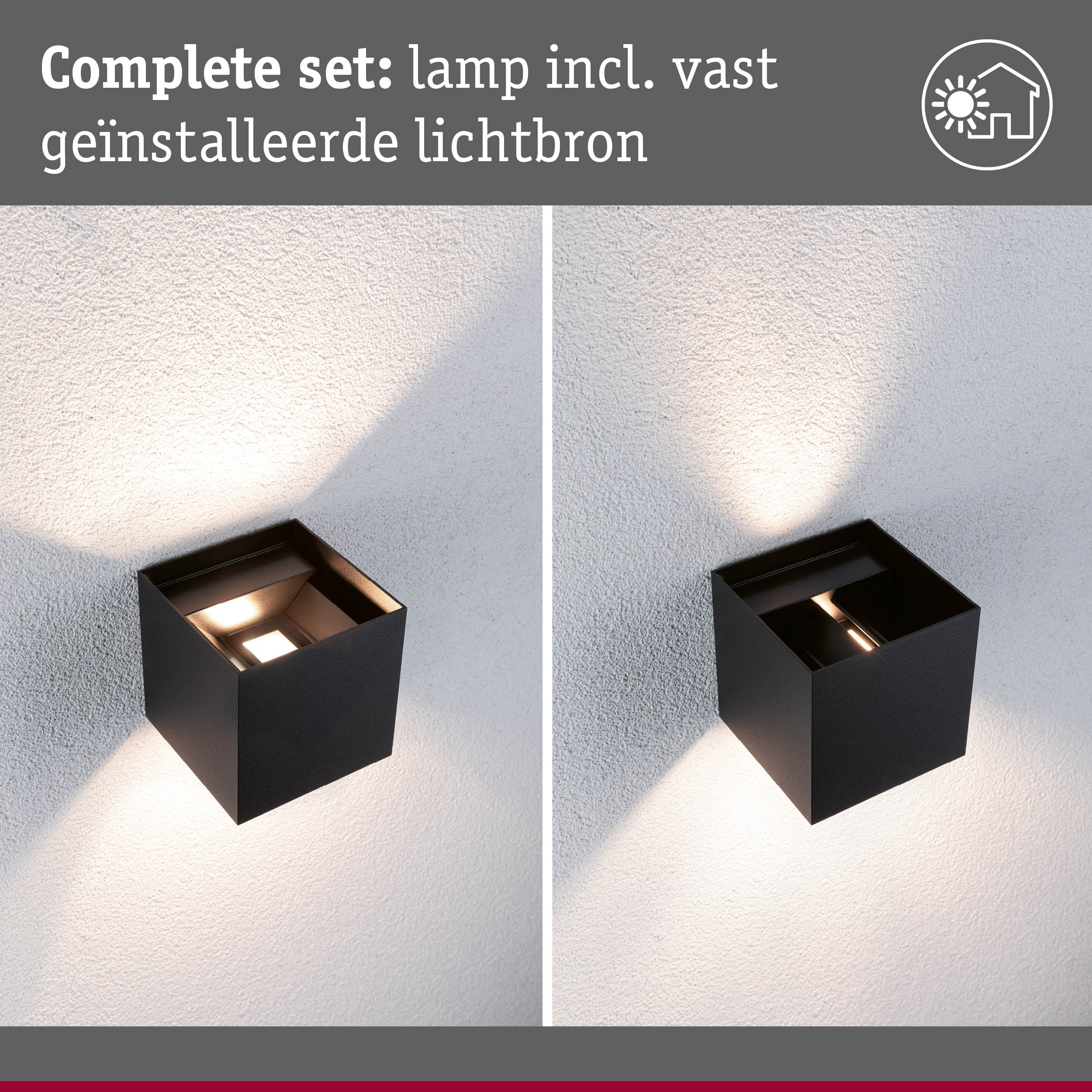 Zwarte metalen wandlamp met vaste lichtbron voor moderne buitenverlichting