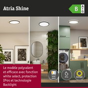 Plafonnier LED Atria Shine cadre noir, dimmable, protection IP44 et technologie Backlight