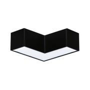 Black V-shaped LED ceiling light with white plastic diffuser for modern room lighting and interior design