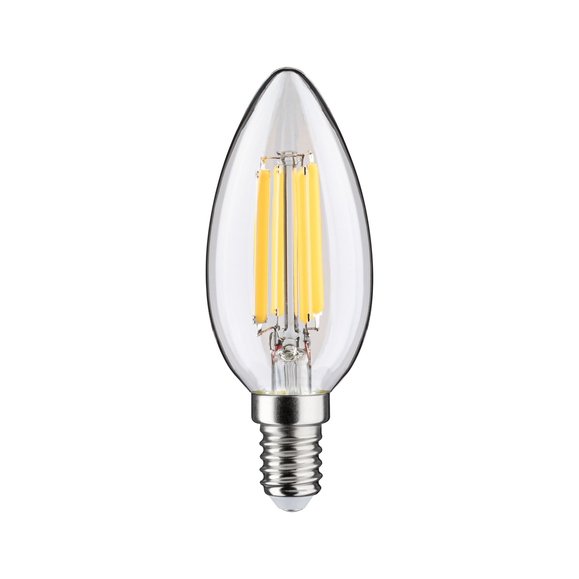 LED-lyspære i stearinlysform med klart glas og sølvbase til energibesparende belysning