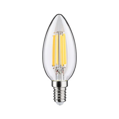 LED candle bulb with clear glass and silver base for energy-efficient lighting solutions